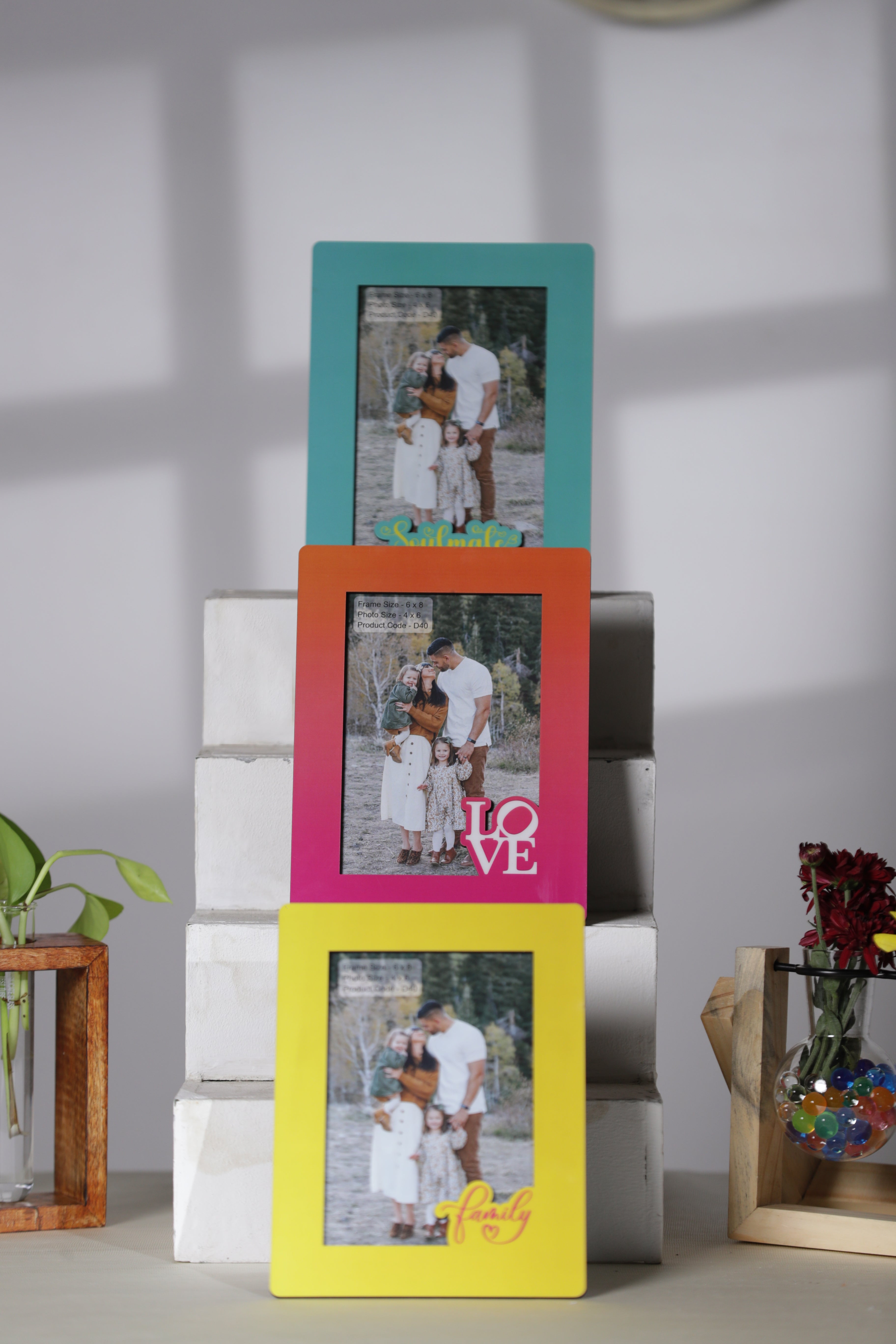 Wooden Desk Photo Frame - Set of 3 ( Love, Soulmate and Family )