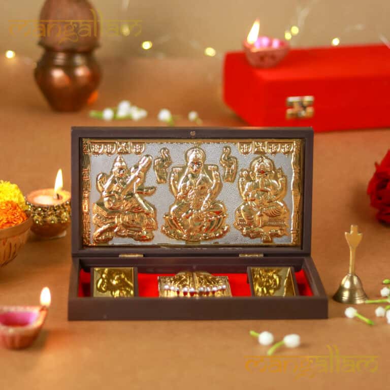 Svastika Ganesh Lakshmi Saraswati Pocket Temple (24 Karat Gold Coated)