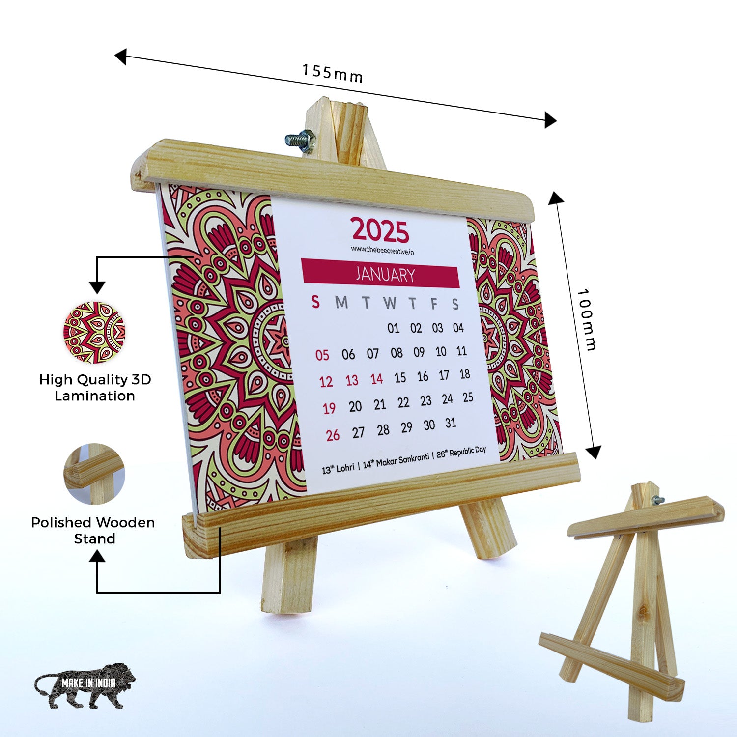 Mandala Art - Wooden Base 2025 Calendar