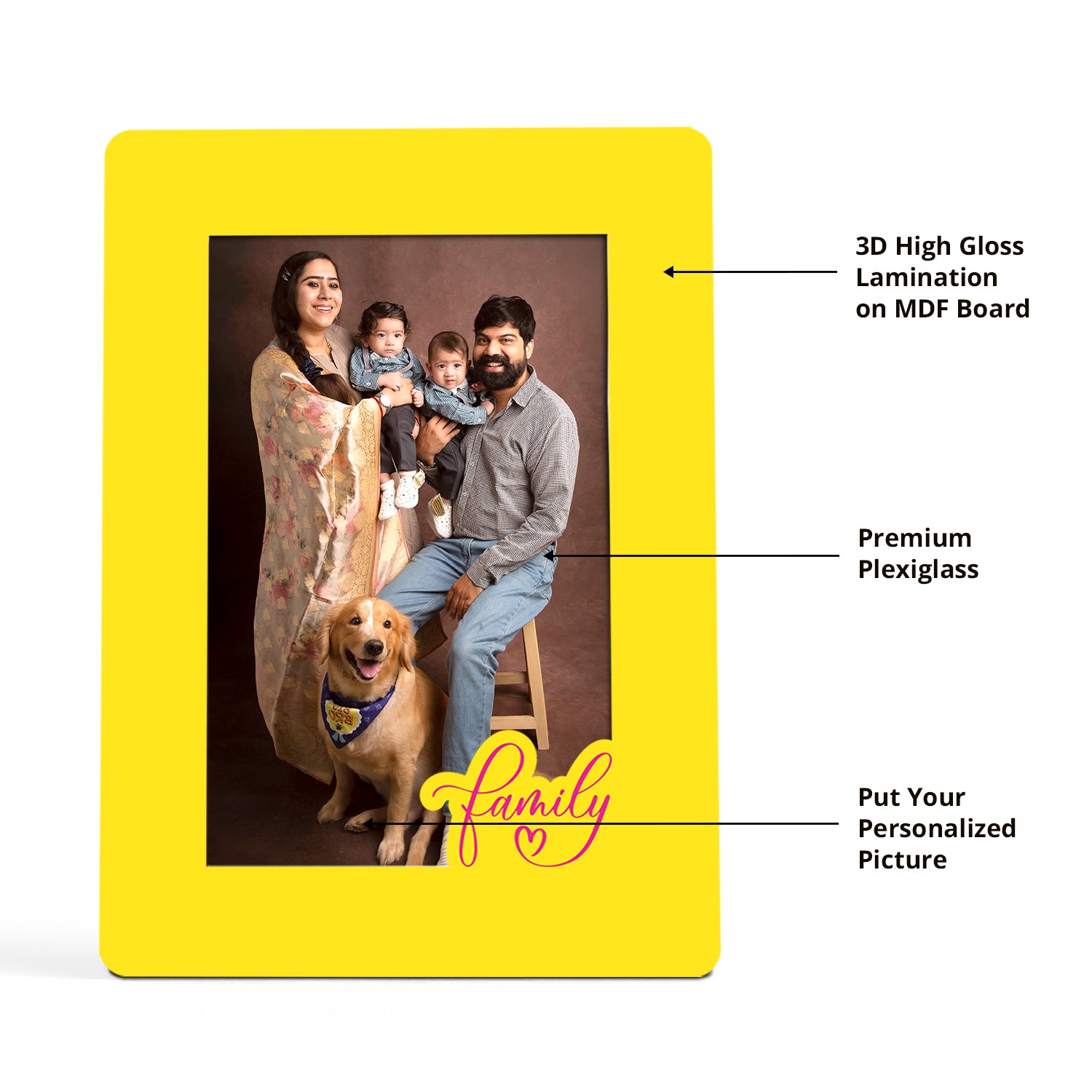 Wooden Desk Photo Frame - Yellow (Family)