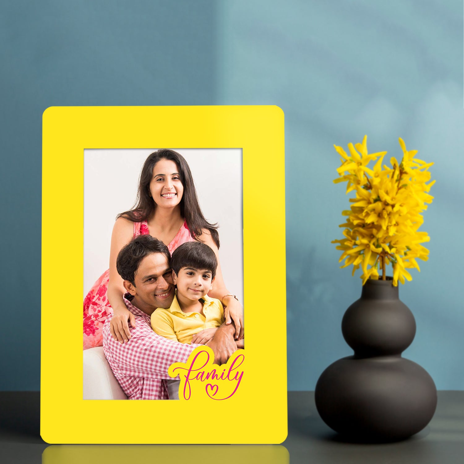 Wooden Desk Photo Frame - Yellow (Family)